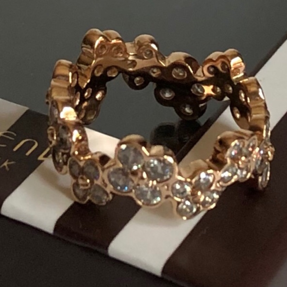 henri bendel Rose Gold Floral Crystal Band Ring
